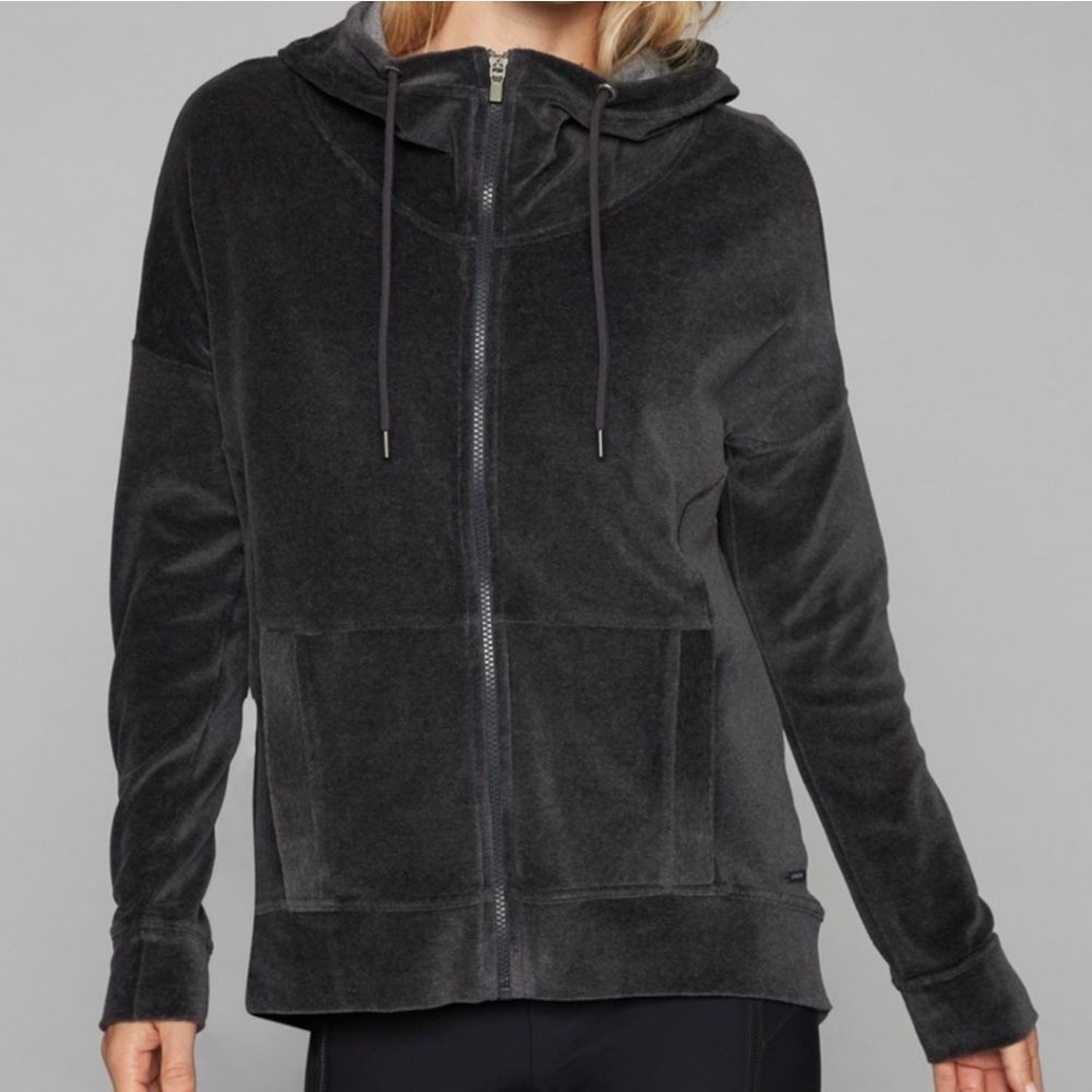 Athleta Gray Velour Full Zipper Hoodie Jacket Size S